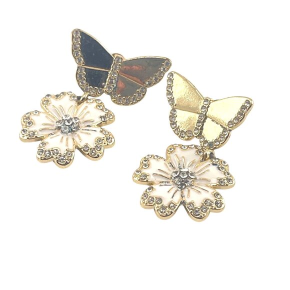Sugar Fix Butterfly & Flower Gold-Tone Drop Earrings With Rhinestones And Enamel - Picture 6 of 6